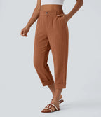 Pantalon capri taille haute effet lin - Harana