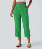 Pantalon capri taille haute effet lin - Harana