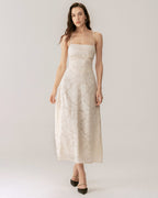 Robe longue jacquard à fines bretelles abricot - Harana