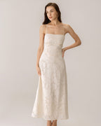 Robe longue jacquard à fines bretelles abricot - Harana