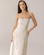 Robe longue jacquard à fines bretelles abricot - Harana