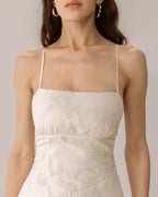 Robe longue jacquard à fines bretelles abricot - Harana