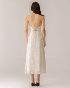 Robe longue jacquard à fines bretelles abricot - Harana