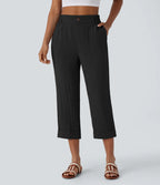 Pantalon capri taille haute effet lin - Harana