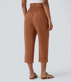 Pantalon capri taille haute effet lin - Harana
