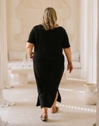 Robe midi noire fluide à fines bretelles - Harana