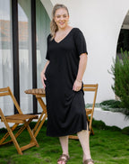 Robe midi noire fluide à fines bretelles - Harana