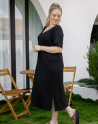 Robe midi noire fluide à fines bretelles - Harana