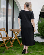 Robe midi noire fluide à fines bretelles - Harana