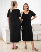 Robe midi noire fluide à fines bretelles - Harana