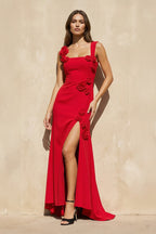 Robe longue rouge avec fente - Harana