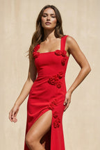 Robe longue rouge avec fente - Harana