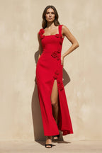 Robe longue rouge avec fente - Harana