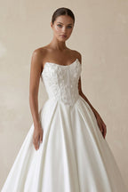 Robe de mariée blanc longue bustier sans manches à corset - Harana