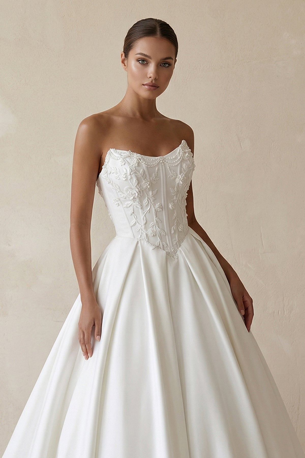 Robe de mariée blanc longue bustier sans manches à corset - Harana
