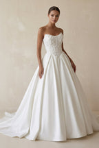 Robe de mariée blanc longue bustier sans manches à corset - Harana