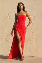 Robe longue rouge bustier avec fente - Harana