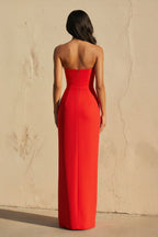 Robe longue rouge bustier avec fente - Harana