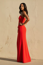 Robe longue rouge bustier avec fente - Harana