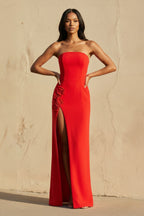 Robe longue rouge bustier avec fente - Harana