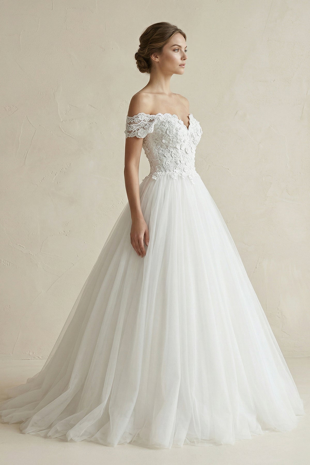Robe de mariée blanc courte à épaules dénudées manches courtes à corset - Harana