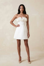 Robe de mariée blanche trapèze en dentelle bustier sans manches - Harana