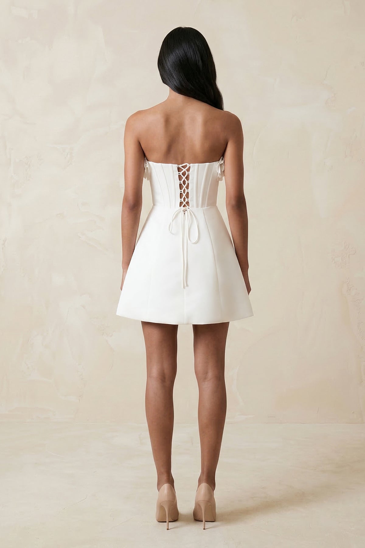 Robe de mariée blanche trapèze en dentelle bustier sans manches - Harana