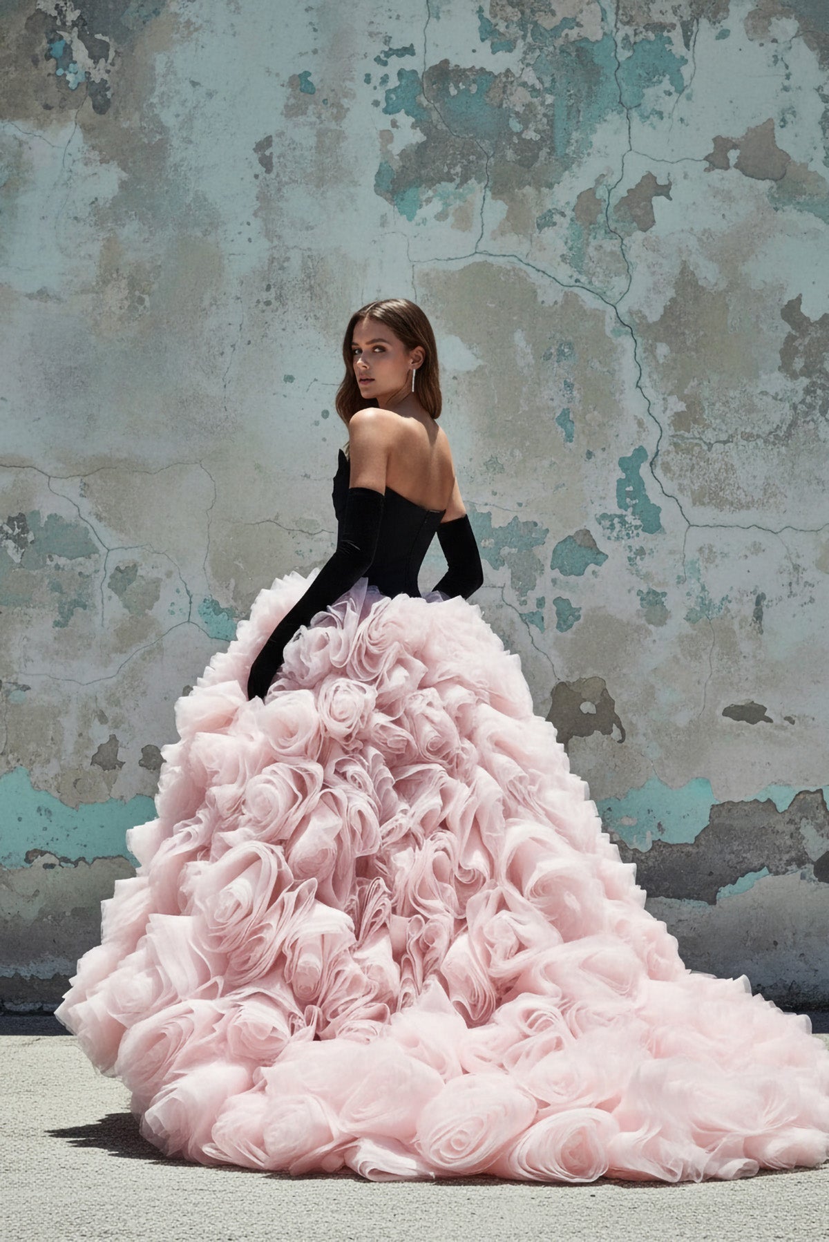 Robe longue black & pink en tulle - Harana