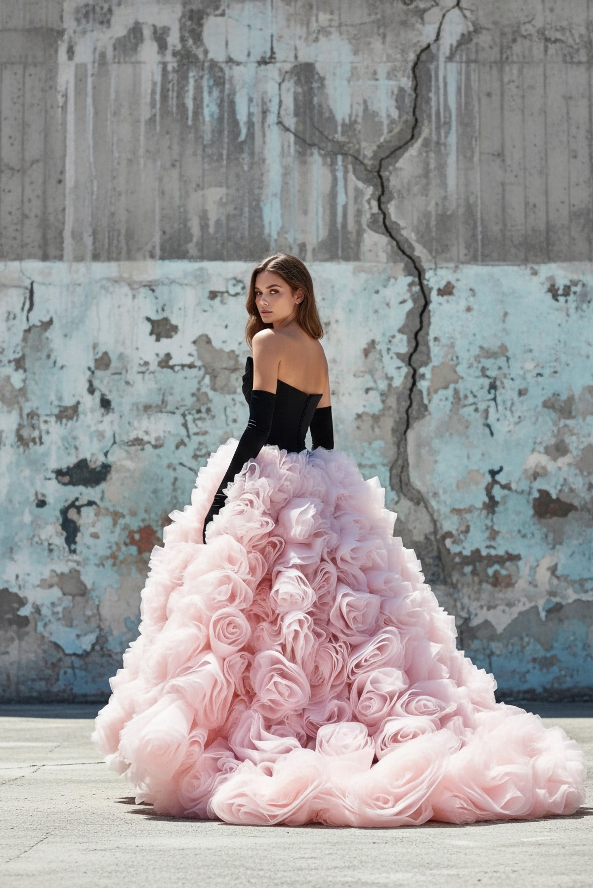 Robe longue black & pink en tulle - Harana