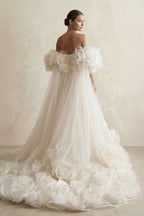 Robe de mariée ivoire courte à épaules dénudées bustier en tulle - Harana