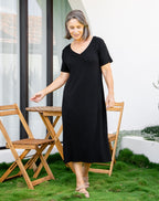 Robe midi noire fluide à fines bretelles - Harana