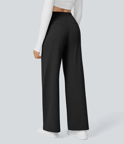 Pantalón de traje de talle alto corte recto con bolsillos - Harana