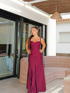 Robe longue bordeaux dos nu à décolleté coquillage - Harana
