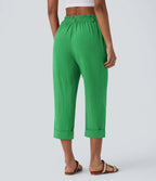 Pantalon capri taille haute effet lin - Harana