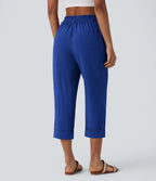 Pantalon capri taille haute effet lin - Harana