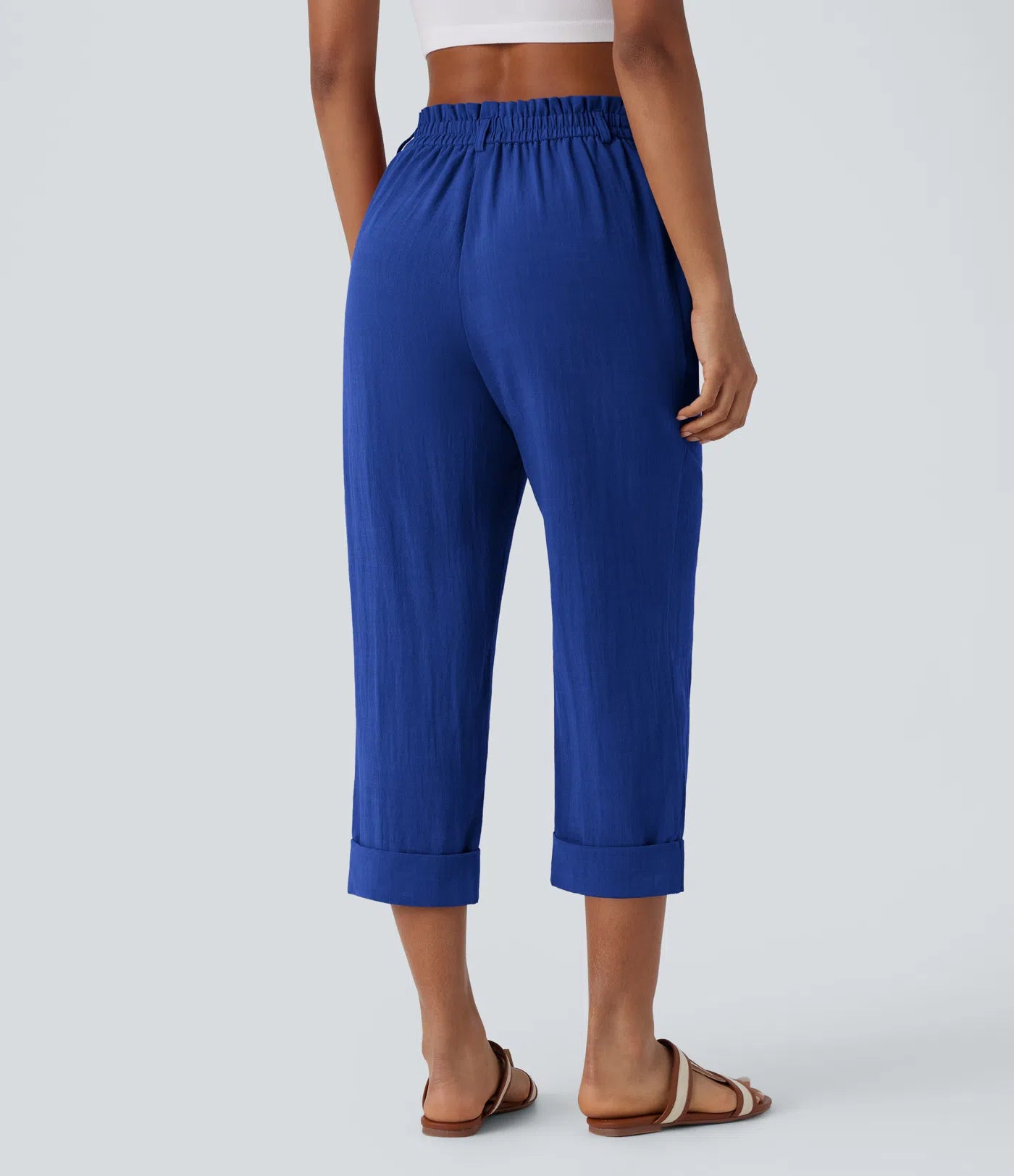 Pantalon capri taille haute effet lin - Harana