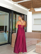 Robe longue bordeaux dos nu à décolleté coquillage - Harana