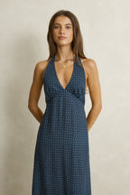 Robe longue bleue à pois dos nu - Harana