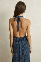 Robe longue bleue à pois dos nu - Harana