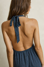 Robe longue bleue à pois dos nu - Harana