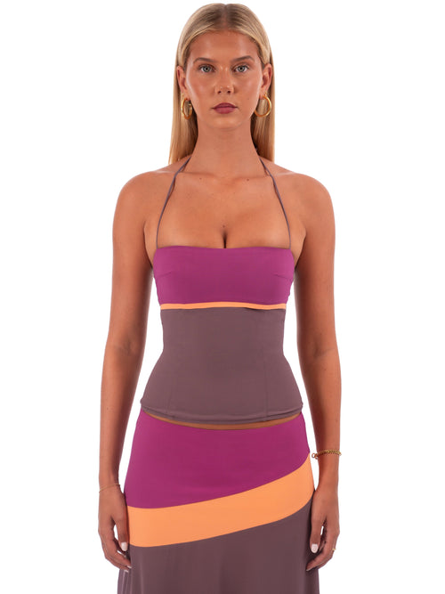 Top corset bicolore mauve dos nu - Harana