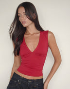 Top ajusté à décolleté plongeant rouge - Harana