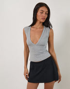 Top ajusté à décolleté plongeant gris chiné - Harana