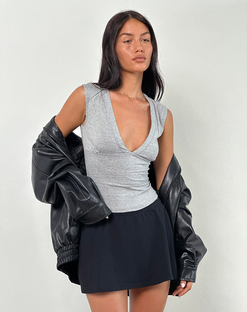 Top ajusté à décolleté plongeant gris chiné - Harana