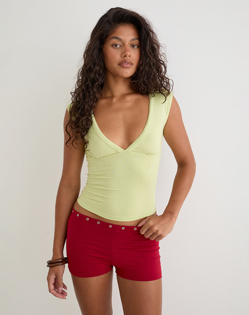 Top ajusté à décolleté plongeant vert pistache - Harana