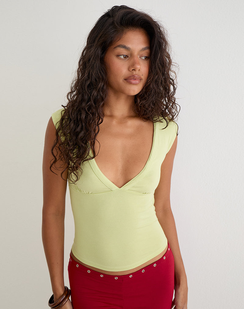 Top ajusté à décolleté plongeant vert pistache - Harana
