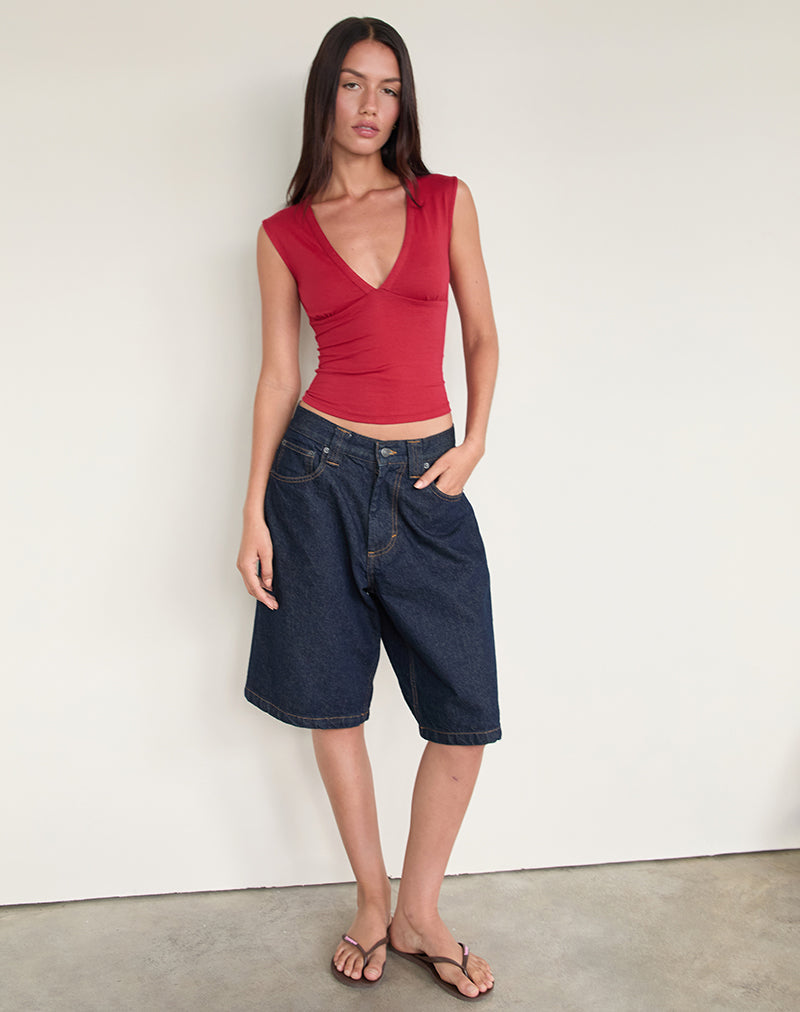 Top ajusté à décolleté plongeant rouge - Harana