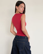 Top ajusté à décolleté plongeant rouge - Harana