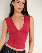 Top ajusté à décolleté plongeant rouge - Harana