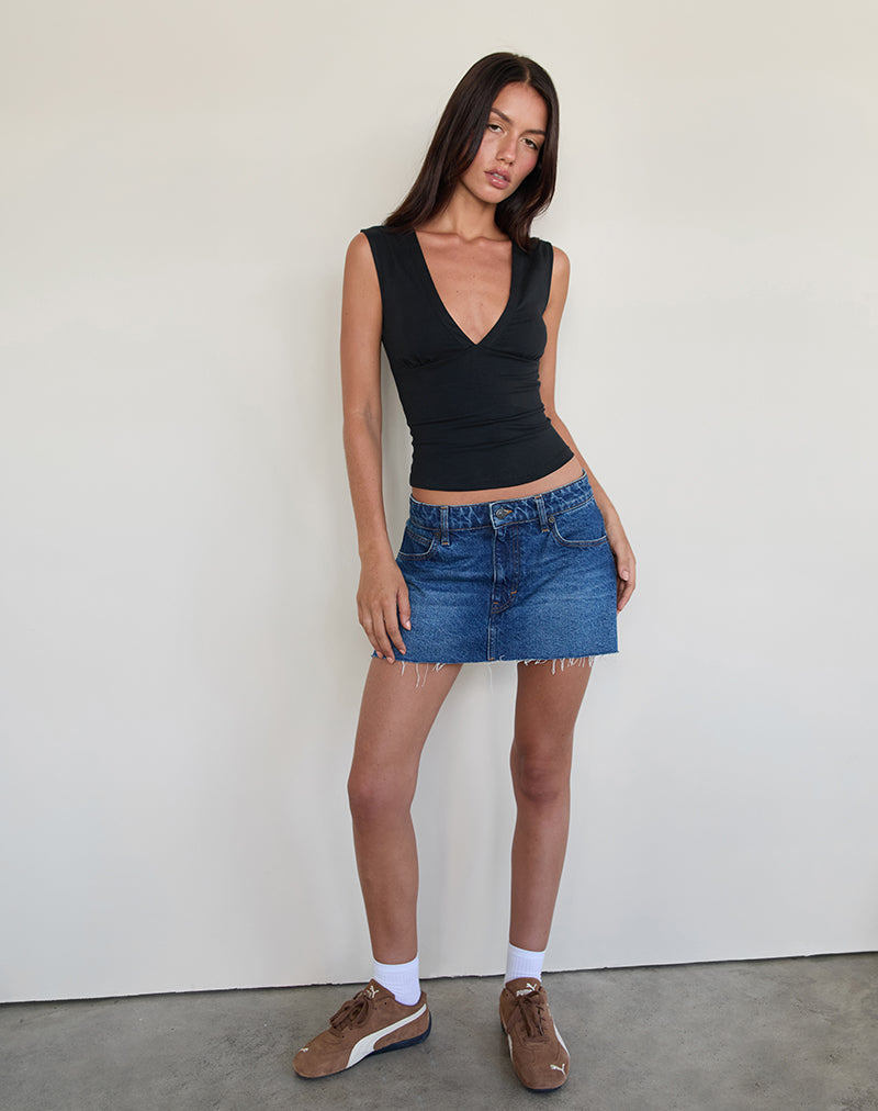 Top ajusté à décolleté plongeant noir - Harana